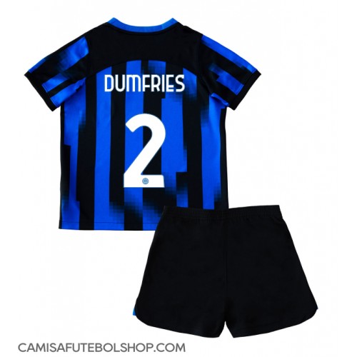 Camisa de time de futebol Inter Milan Denzel Dumfries #2 Replicas 1º Equipamento Infantil 2023-24 Manga Curta (+ Calças curtas)